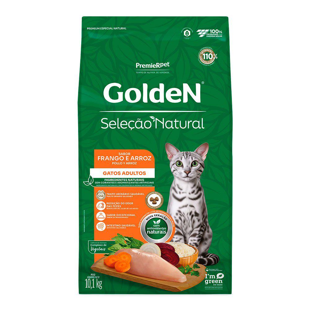 🐾 Ração Golden Seleção Natural Gatos Adultos Frango e Arroz 10,1kg