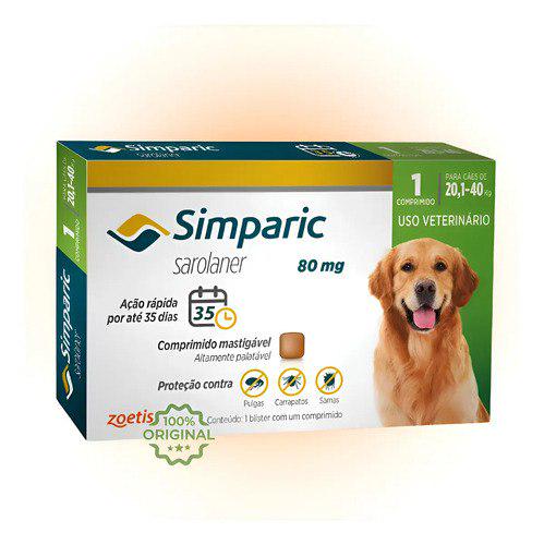 🐾 Simparic Antipulgas 80mg 20 a 40kg Cães 1 Comprimido
