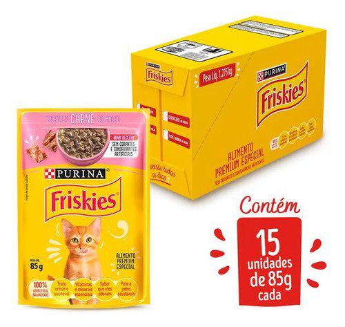 🐾 Ração Úmida Gatos Filhotes Friskies Carne 85g Kit 15 Uni