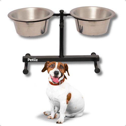 🐾 Comedouro Duplo Regulável para Cachorro Médio 1300ml Alumínio Petliz