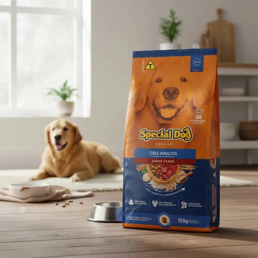 🐾 Ração Special Dog Premium Cão Adulto Todos os Tamanhos Sabor Carne de 15 kg