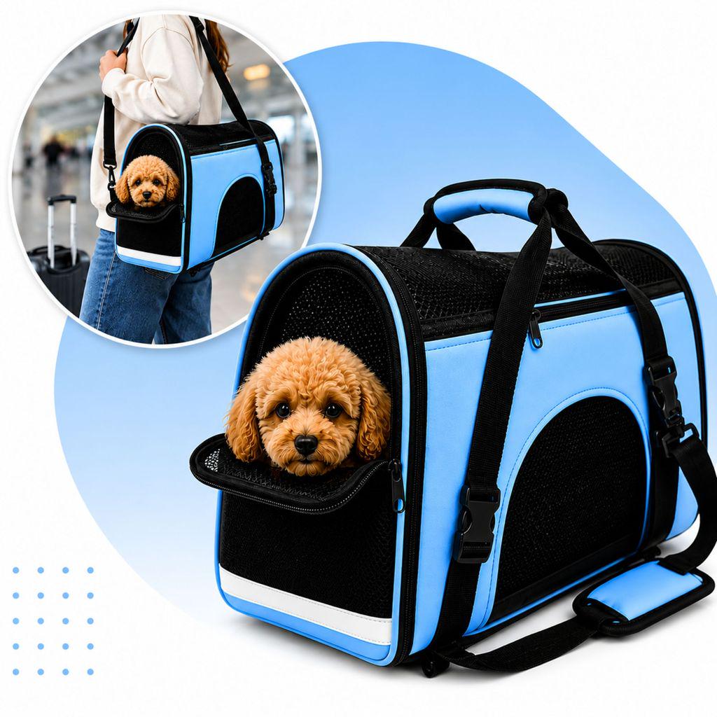 🐾 Bolsa Pet De Transporte De Avião Cachorro Gato - Azul