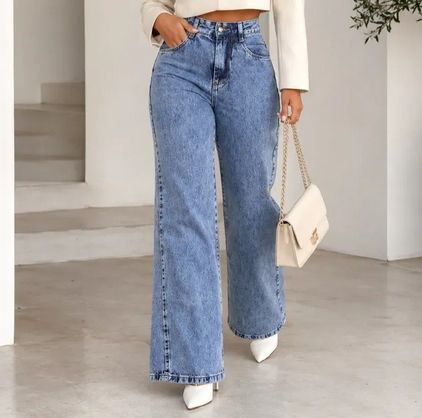 ➡️ Calça Wide Leg Jeans Cintura Alta Pantalona (3 Cores)