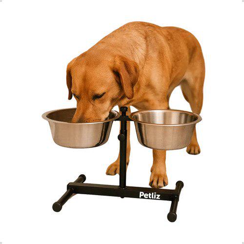 🐾 Comedouro Elevado Duplo Regulável Ajustável Cães Médio Preto