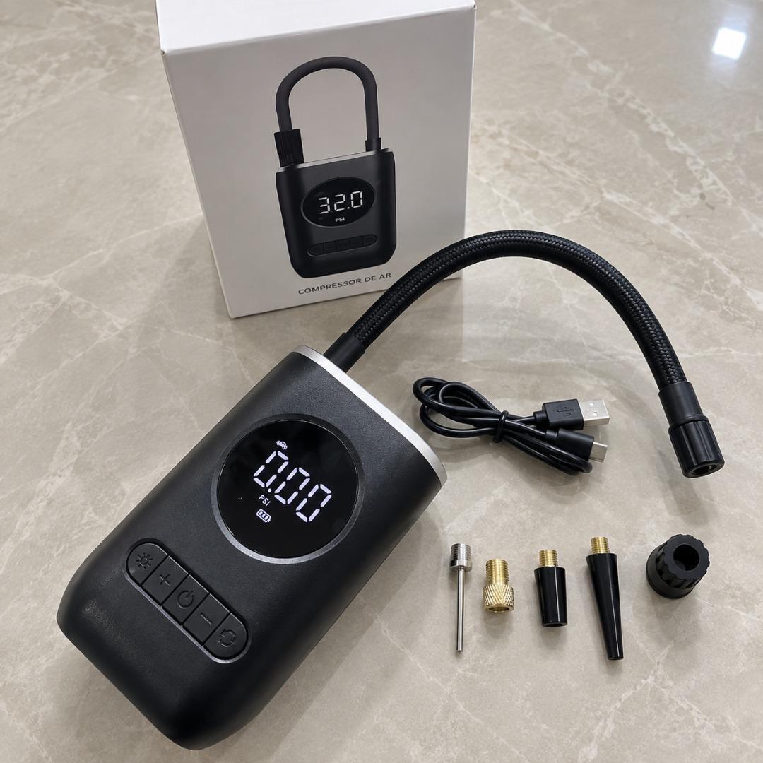 🚚 Mini Compressor Ar Portátil Digital Usb Pneu Carro Moto