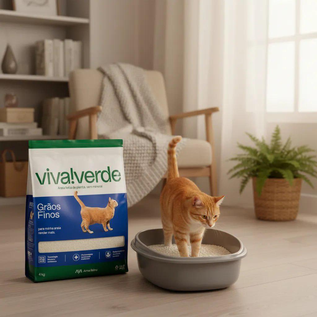 🐾 Areia Higiênica Biodegradável Milho e Mandioca Grãos Finos Viva Verde 4kg