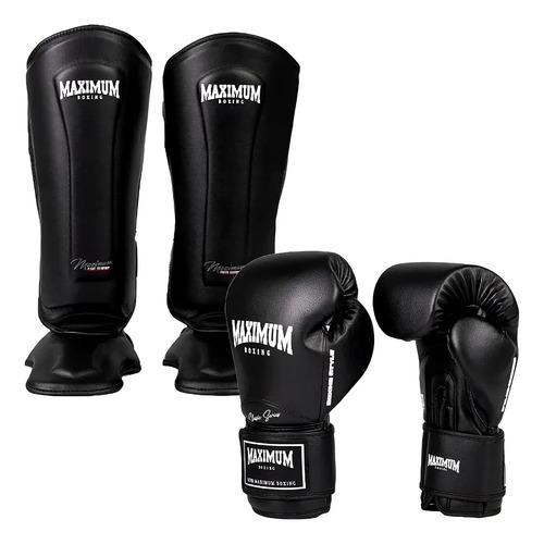 🚚 Kit Muay Thai Luva New Classic Black E Caneleira