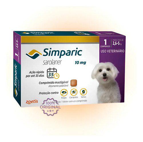 🐾 Antipulgas Simparic 10mg 2,6 A 5kg C/1 Comprimido Original Cinza-escuro