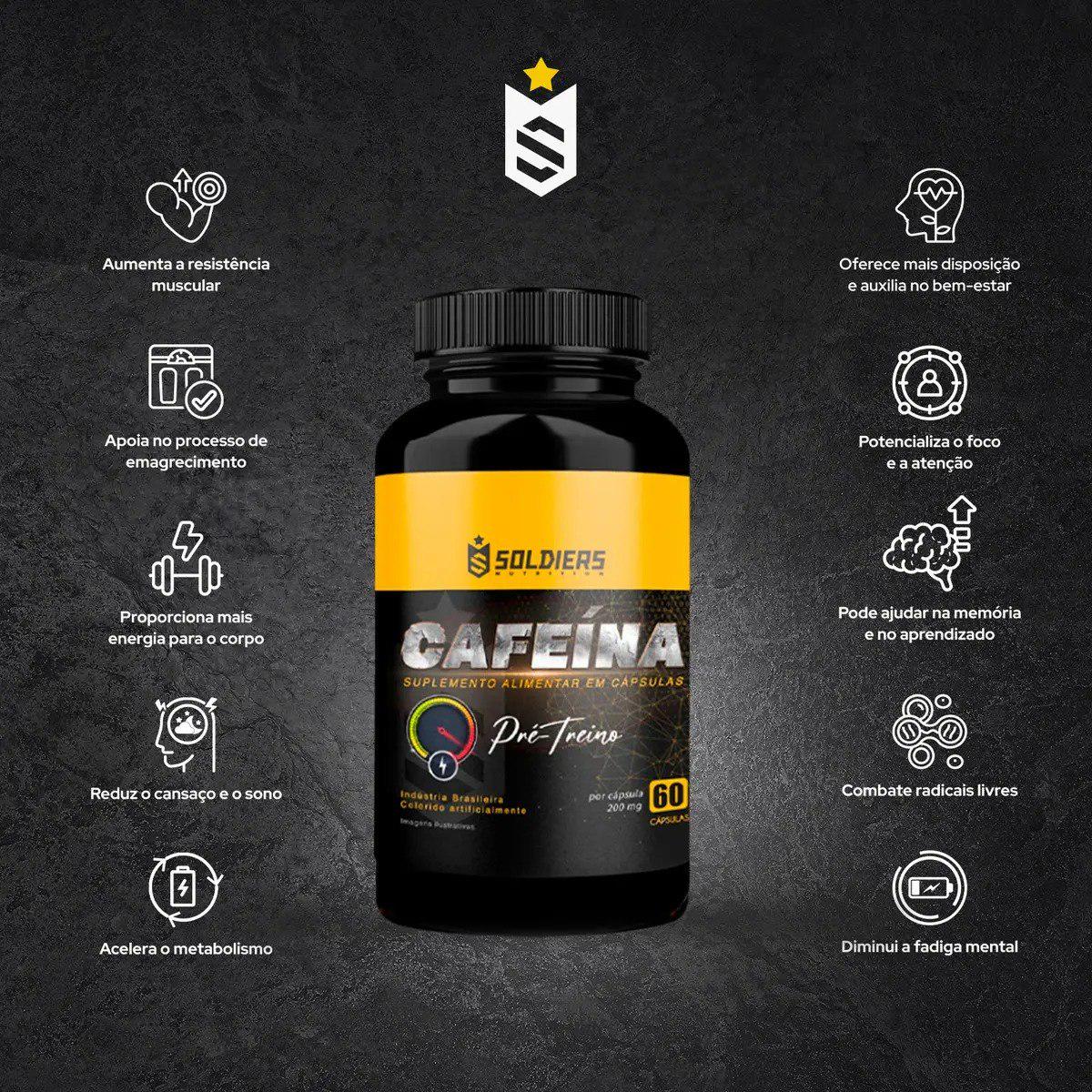 🚚 Termogênico Cafeína 60 Caps 200mg 100% Pura Soldiers Nutrition
