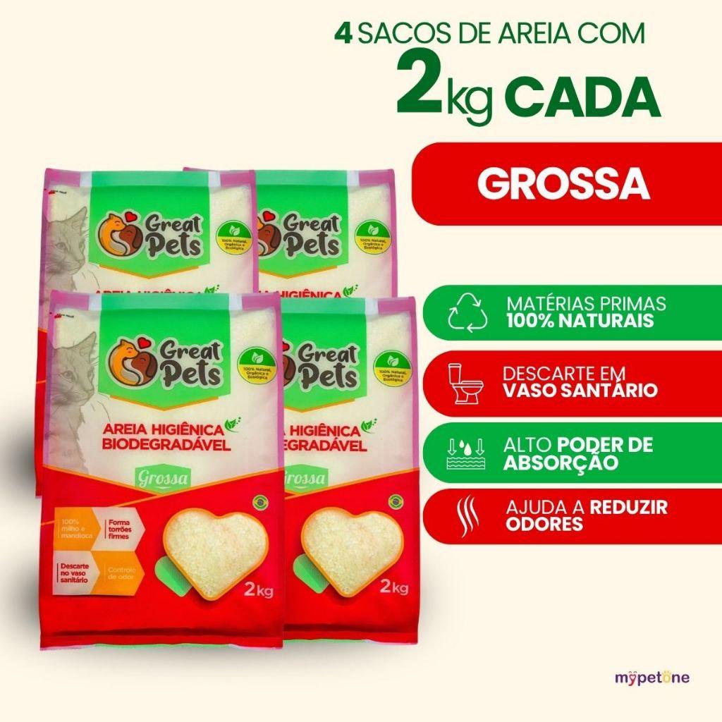 🐾 Kit 4 Areia Biodegradável Grossa 2 Kg para Gatos - Great Pets