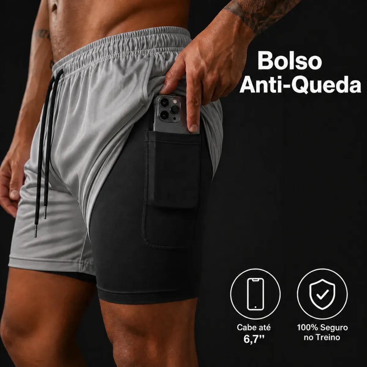 🚚 Bermuda Masculina 2 Em 1 Compressão Short Dry Fit Academia