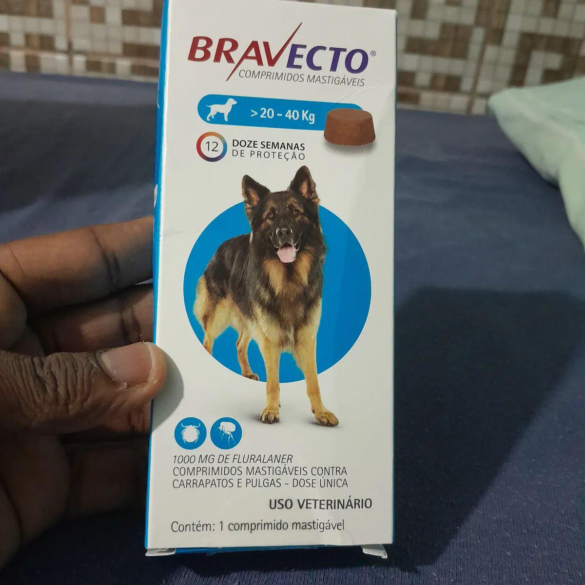 🐾 Bravecto Cães 20-40kg 1000mg 1 Comp. Mastigável Msd Azul