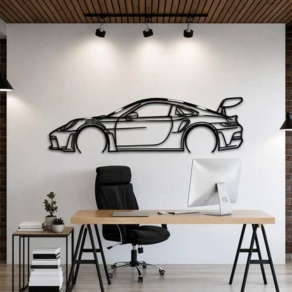 ➡️ Quadro Carro Porsche Gt3 Rs Em Alumínio Premium 95x30cm