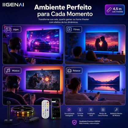 ➡️ Luz Led Rgb Para Tv 4.5m Control App Fita Sincronizada Rgb 5v 12v