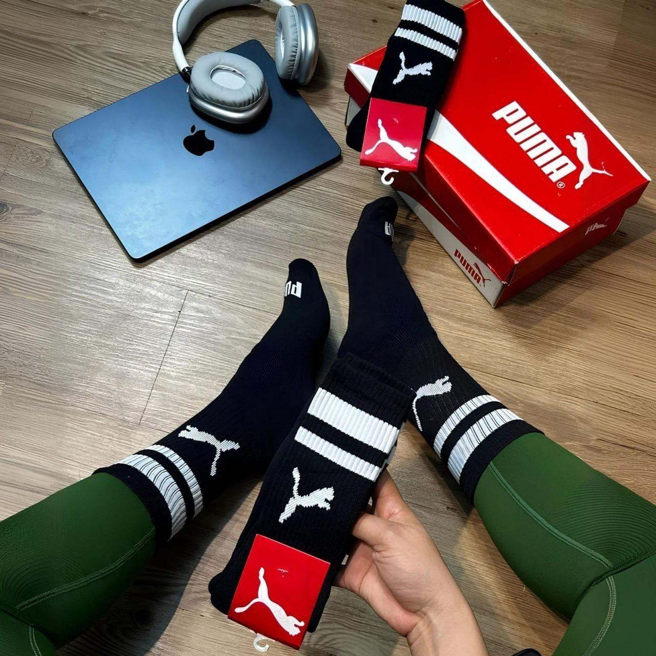 🚚 Kit com 3 Pares de Meias Puma Cano Alto Longo