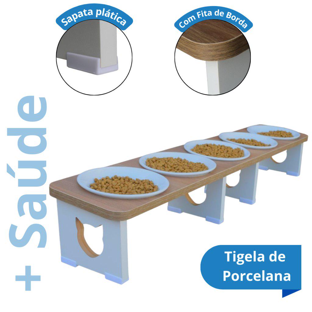 🐾 Comedouro Bebedouro Gato Quintuplo PET MDF Elevado Inclinado