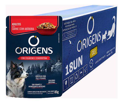 🐾 Ração Úmida Origens Sachê Cães Adultos Carne 85g 18 Unid