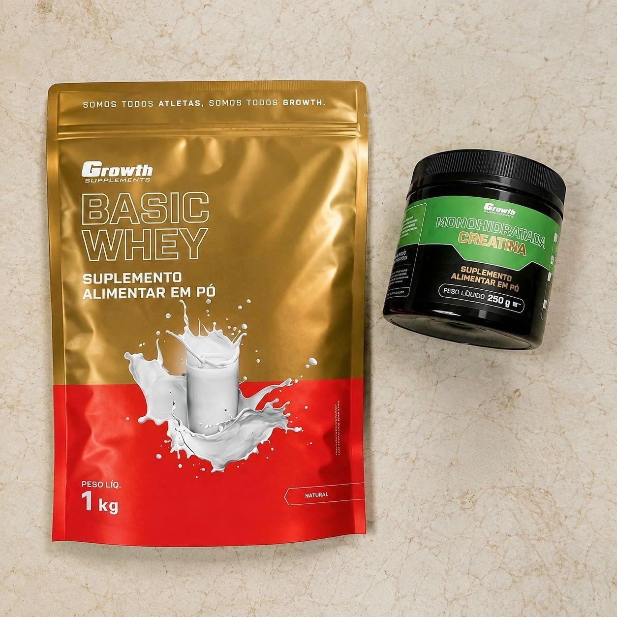 ➡️ Kit Growth: Whey Protein Basic Natural 1kg + Creatina Monohidratada 250g