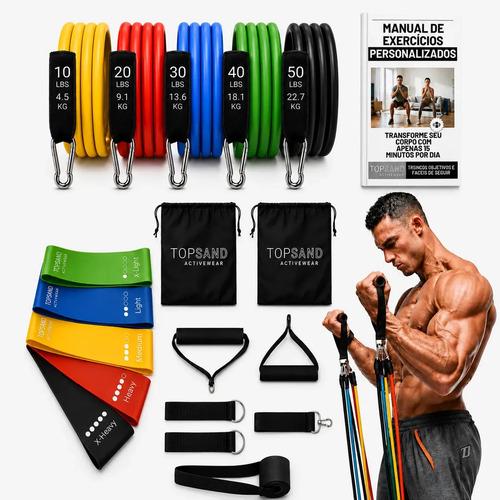 🚚 Kit 18 Itens Esportivos Para Treino Em Casa Academia Fitness Funcional Com Elásticos Extensor Puxadores Faixas El�