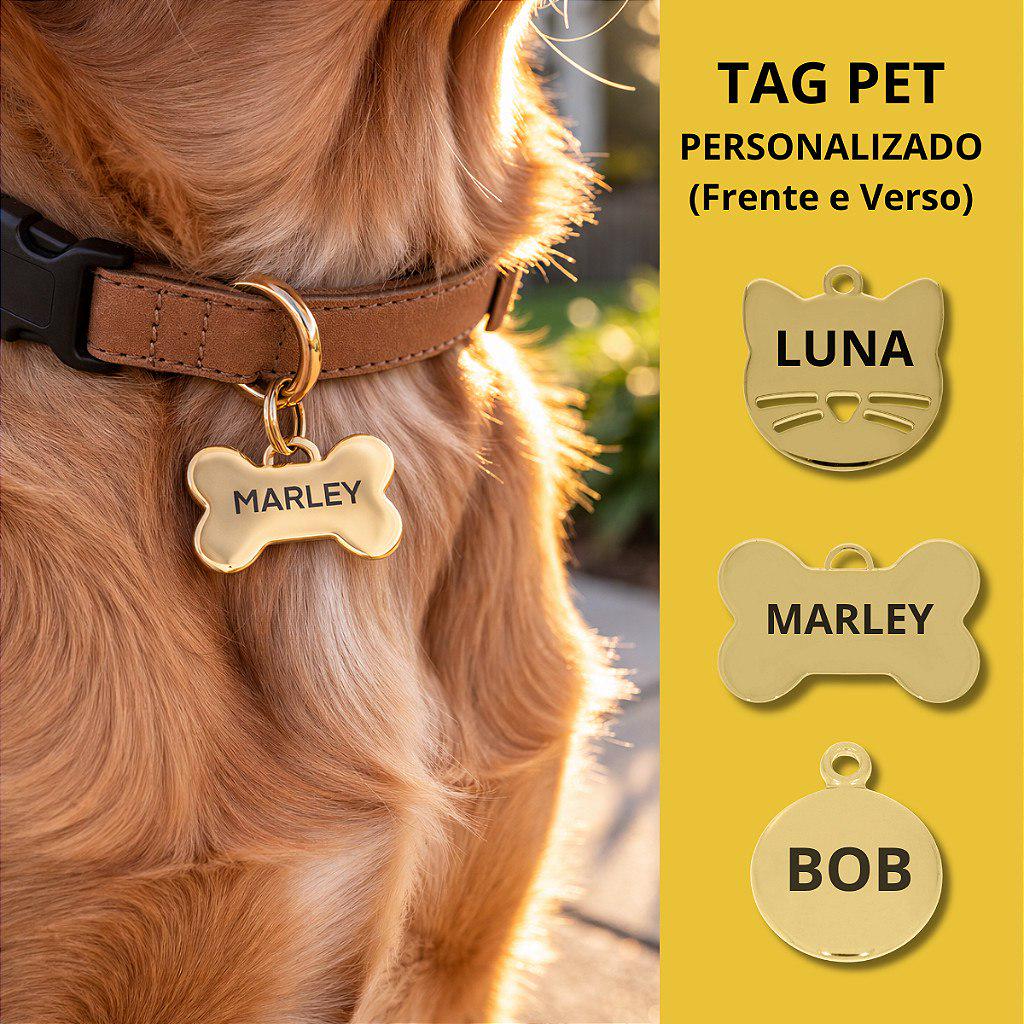 🐾 Pingente Tag Identificação Pet Gato Cachorro Gravação Laser