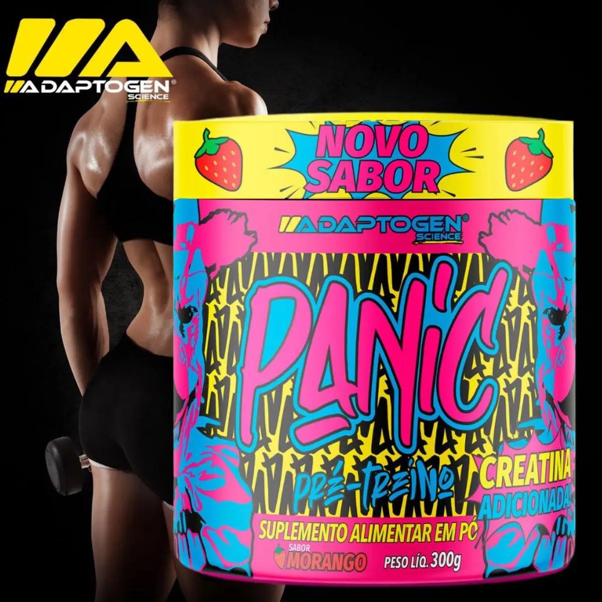 🚚 Suplemento Em Pó Adaptogen Science Panic Pré Treino Com Creatina Pote 300g Sabor Morango