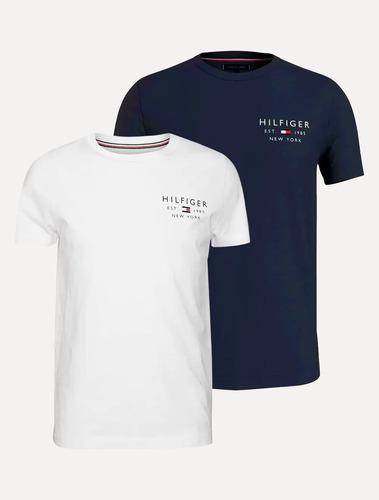 🚚 Kit Camisetas Tommy Hilfiger Brand Love Azul Marinho/branca
