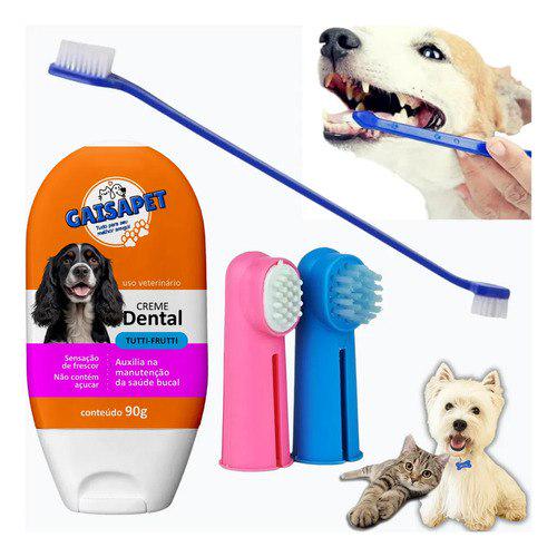 🐾 Kit Escova De Dente Pet + Pasta De Dente Para Cachorro Gato