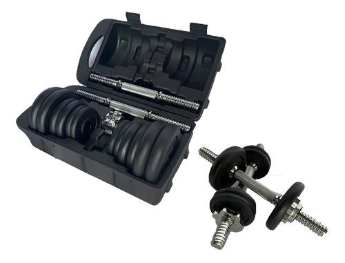 🚚 Melta De Peso Kit Completo Anilhas + Halteres Na Maleta 20kg Cor Preto