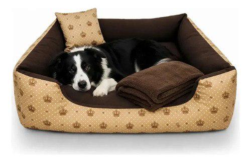 🐾 Cama Berço Grande 70x70 Gv Enxovais Caminhas Pet Marrom com Manta e Travesseiro