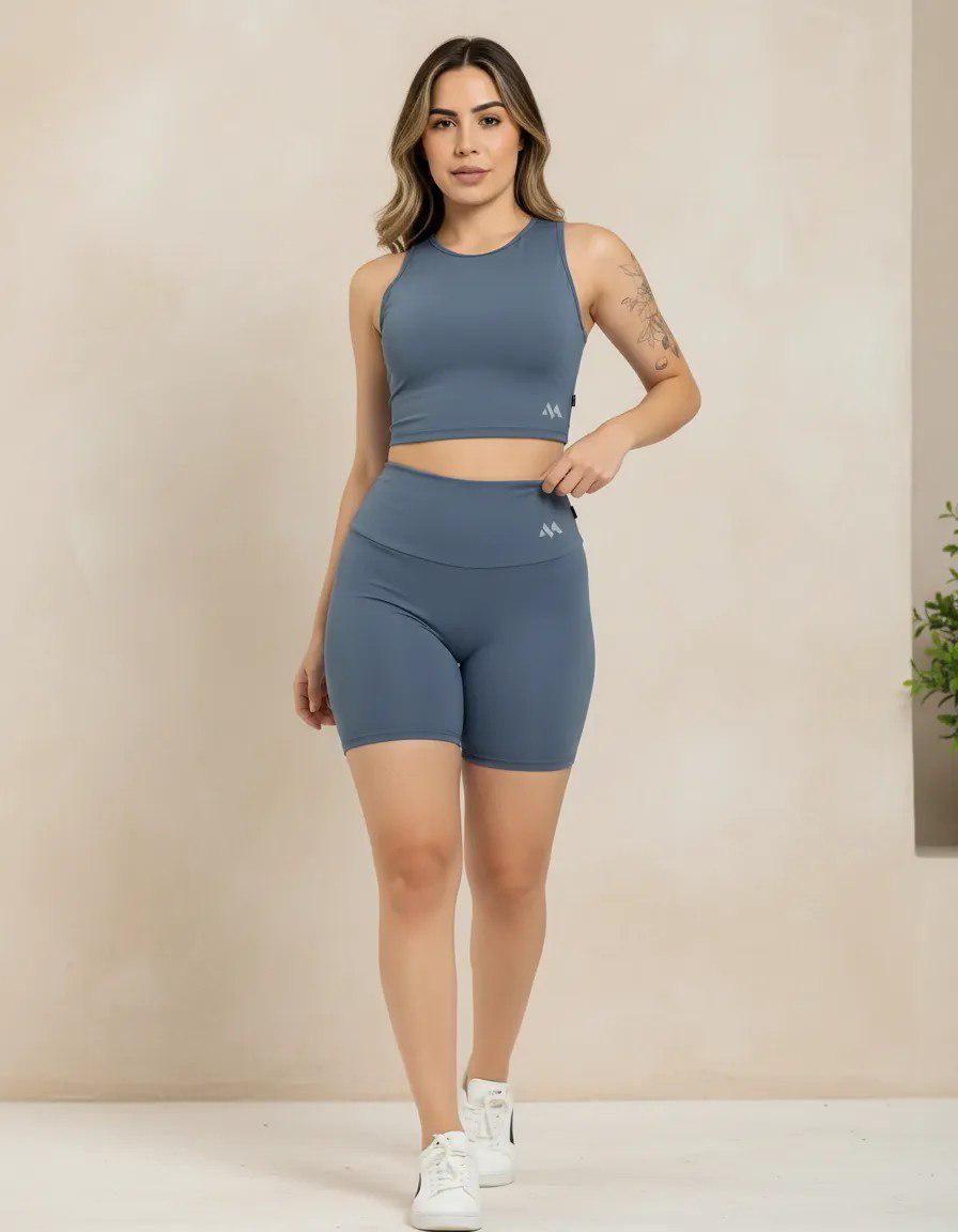 ➡️ Conjunto Feminino Bermuda Blackout Zero Transparencia - Top + Modella (14 Cores)