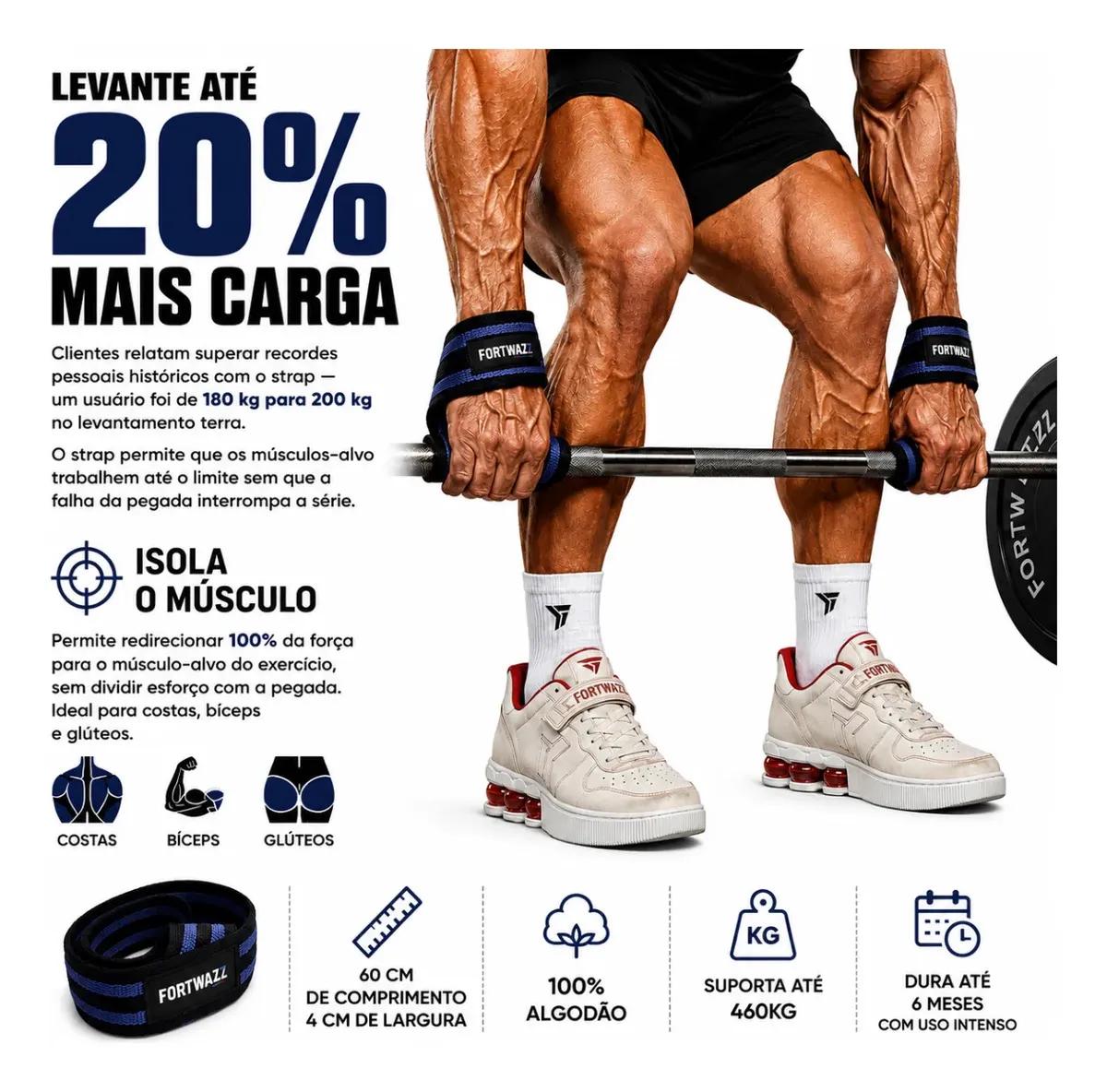 🚚 Fita Strap Profissional 100% Algodão Mais Resultado Cor Preto/azul Fortwazz ZZ50