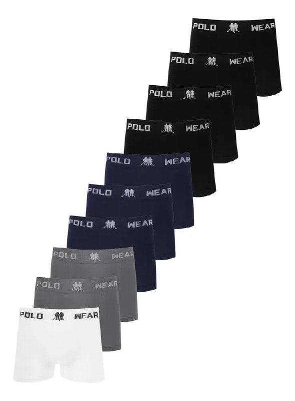 ➡️ Kit 10 Cuecas Boxer Lisa Polo Wear Sortido - Tamanho P