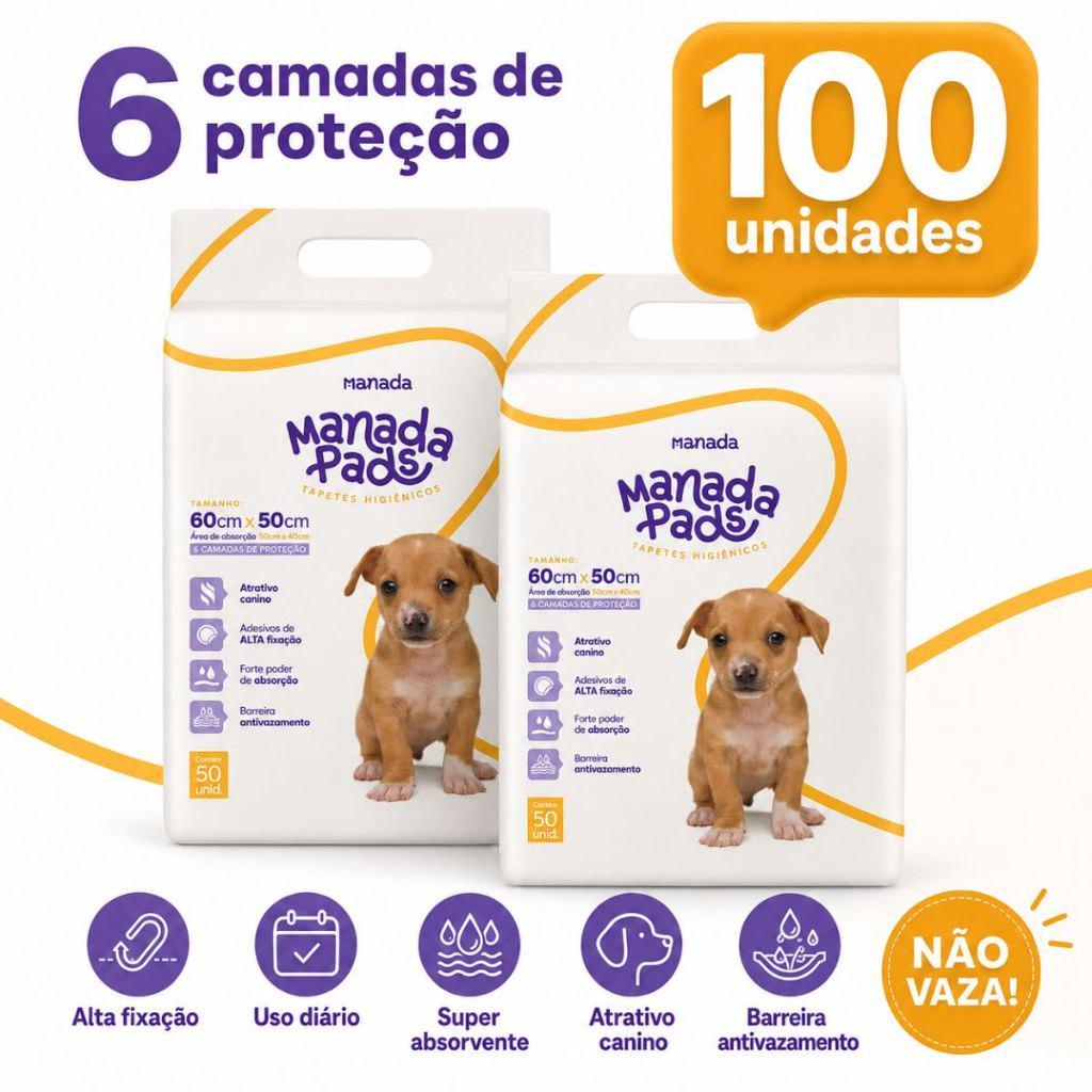 🐾 Kit 02 Tapete Higiênico Para Cães Manada Pads Neutro 50X60cm