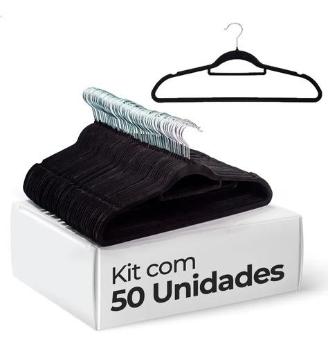 🚚 Vittak Kit 50 Cabides Veludo De Roupa Antideslizante Slim Adulto Cor Preto