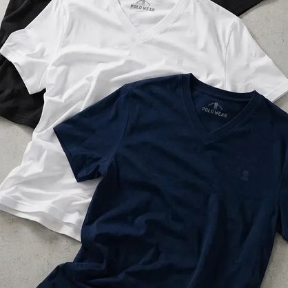 ➡️ Kit com 3 Camisetas Gola V Polo Wear