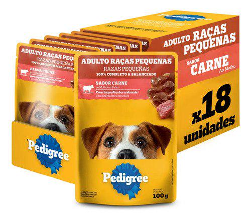 🐾 Ração Úmida Pedigree para Cães Adultos Raças Pequenas Sachês Carne 100g - Caixa com 18 Unidades