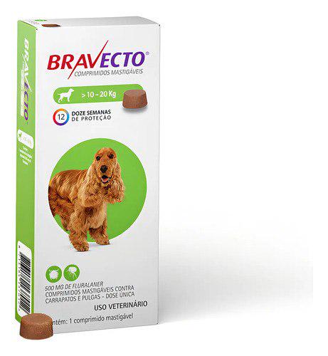 🐾 Bravecto Cães 10-20kg 500mg 1 Comp. Mastigável Msd Verde