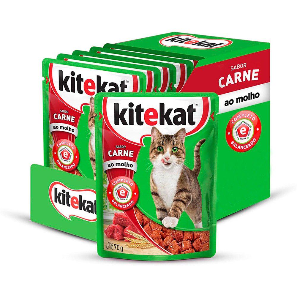 🐾 Kit 12 un. Ração Úmida Kitekat Sachê Gatos Adultos Carne ao Molho 70g