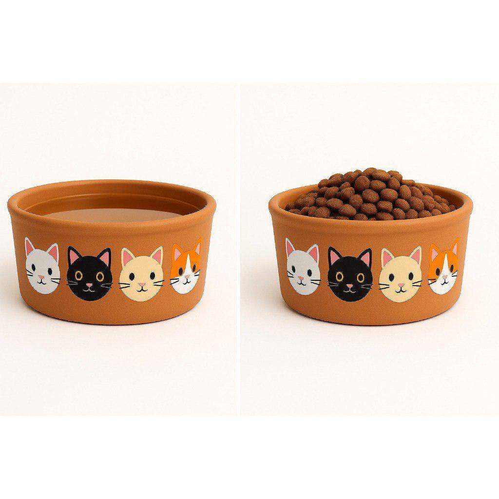 🐾 Kit Comedouro Para Gatos Em Barro Pintado À Mão – 750ml (Água) ou 500g (Ração)