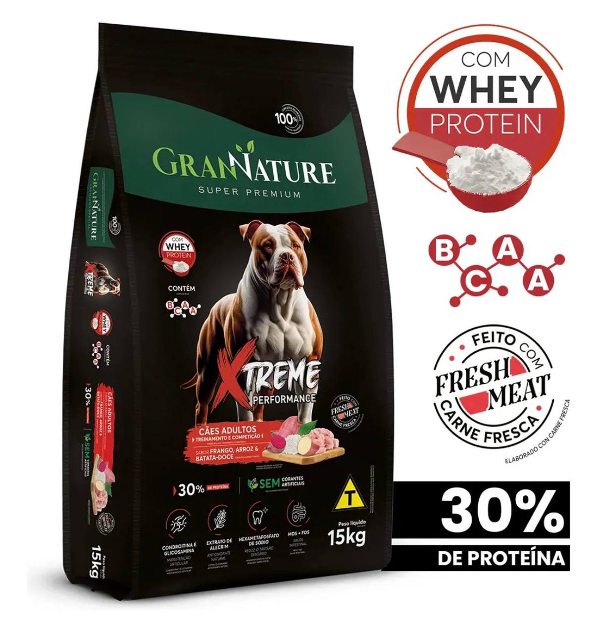 🐾 Ração Whey Protein Grannature Xtreme Alta Performance 30% Proteína Para Cães Adultos Raças Médio E Grande Por