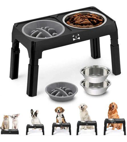 🐾 Comedouro e Bebedouro Elevado para Cães e Gatos Pets Inox Duplo Lento Tijela Regulável Antiderrapante para Buldog