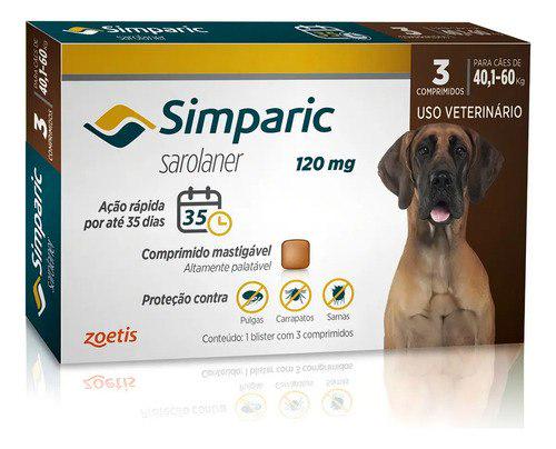 🐾 Antipulgas Simparic 120mg Cães 40-60kg Zoetis 3 Comprimidos
