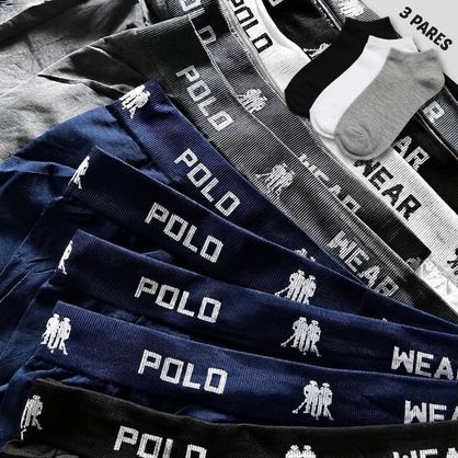 ➡️ Kit 6 Cueca Polo Wear Microfibra + 6 Meia Cano Médio Algodão