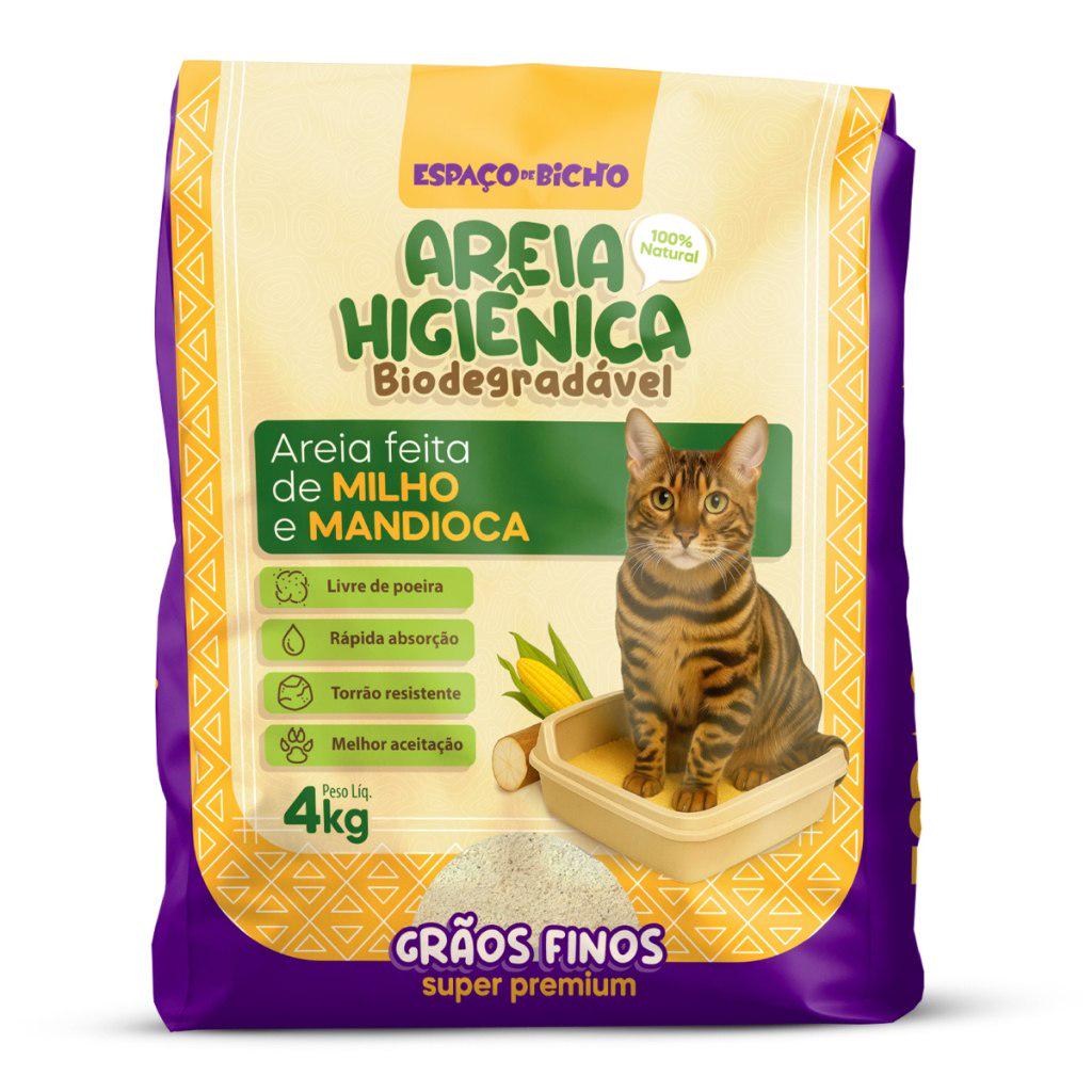 🐾 Areia Higiênica Biodegradável Espaço do Bicho Grãos Finos 4kg – Milho e Mandioca (100% Natural)