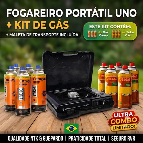 🚚 Kit Fogareiro Fogão Portátil Pesca Camping + 4 Refil Carga