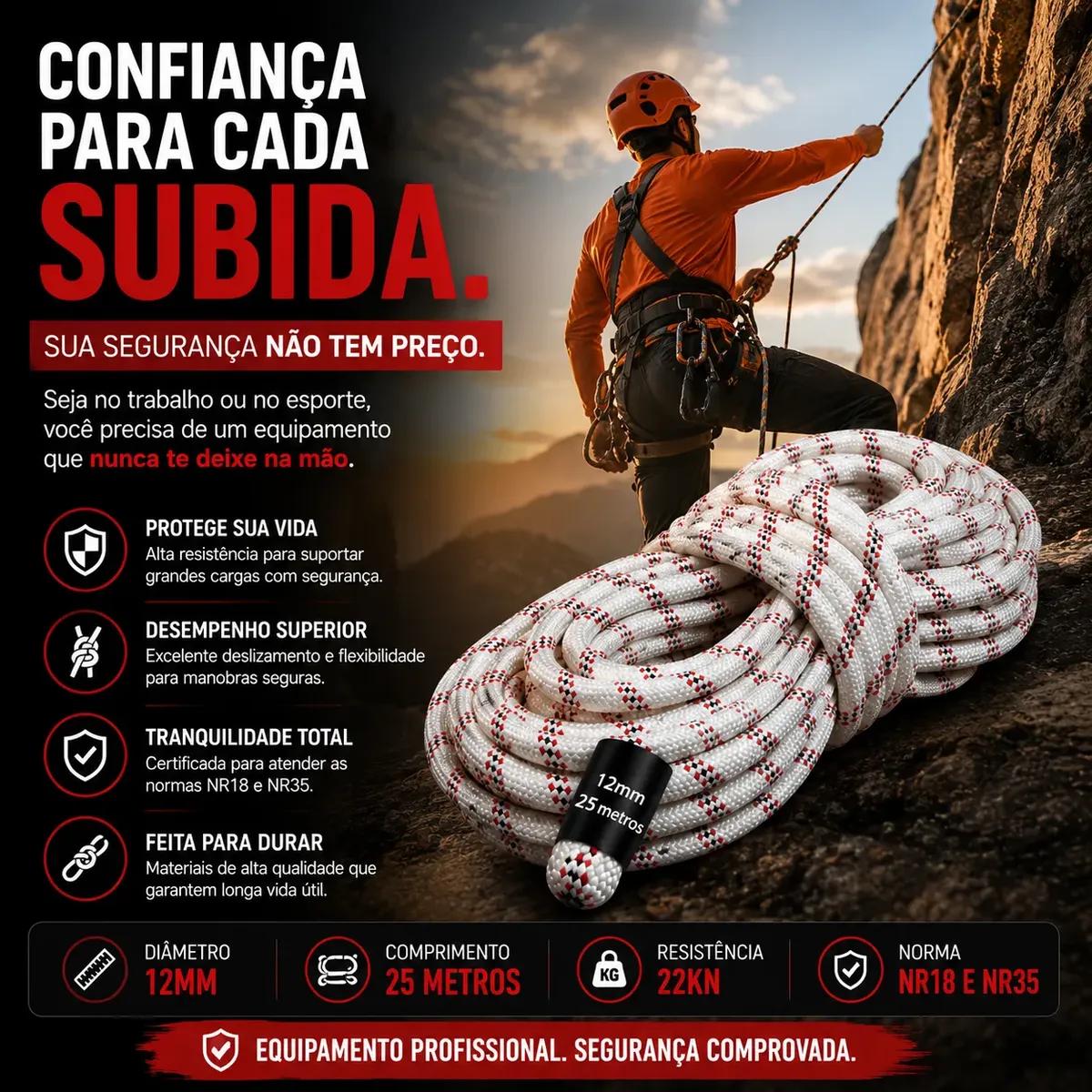🚚 Corda 12mm Montanhismo Alpinismo Bombeiro Rapel Nr18 25 Mts
