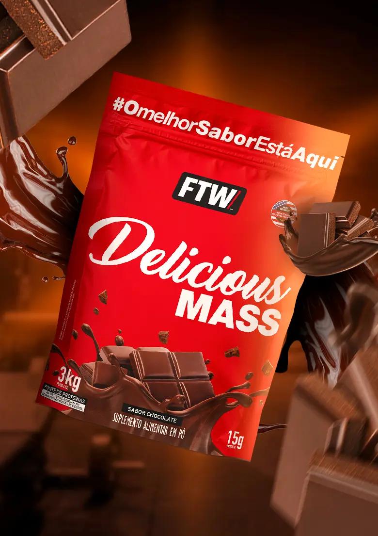 🚚 Delicious Mass Hipercalórico Pouch 3Kg Sabor Chocolate - FTW