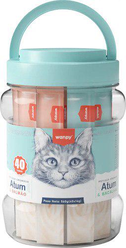 🐾 Petisco Cremoso para Gatos Wanpy Atum Salmão Bacalhau 40un 560g