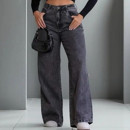 ➡️ Calça Jeans Feminina Wide Leg Pantalona 100% Algodão