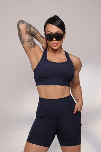 🚚 Conjunto Fitness Top Shorts Meia Coxa Alta Compressão